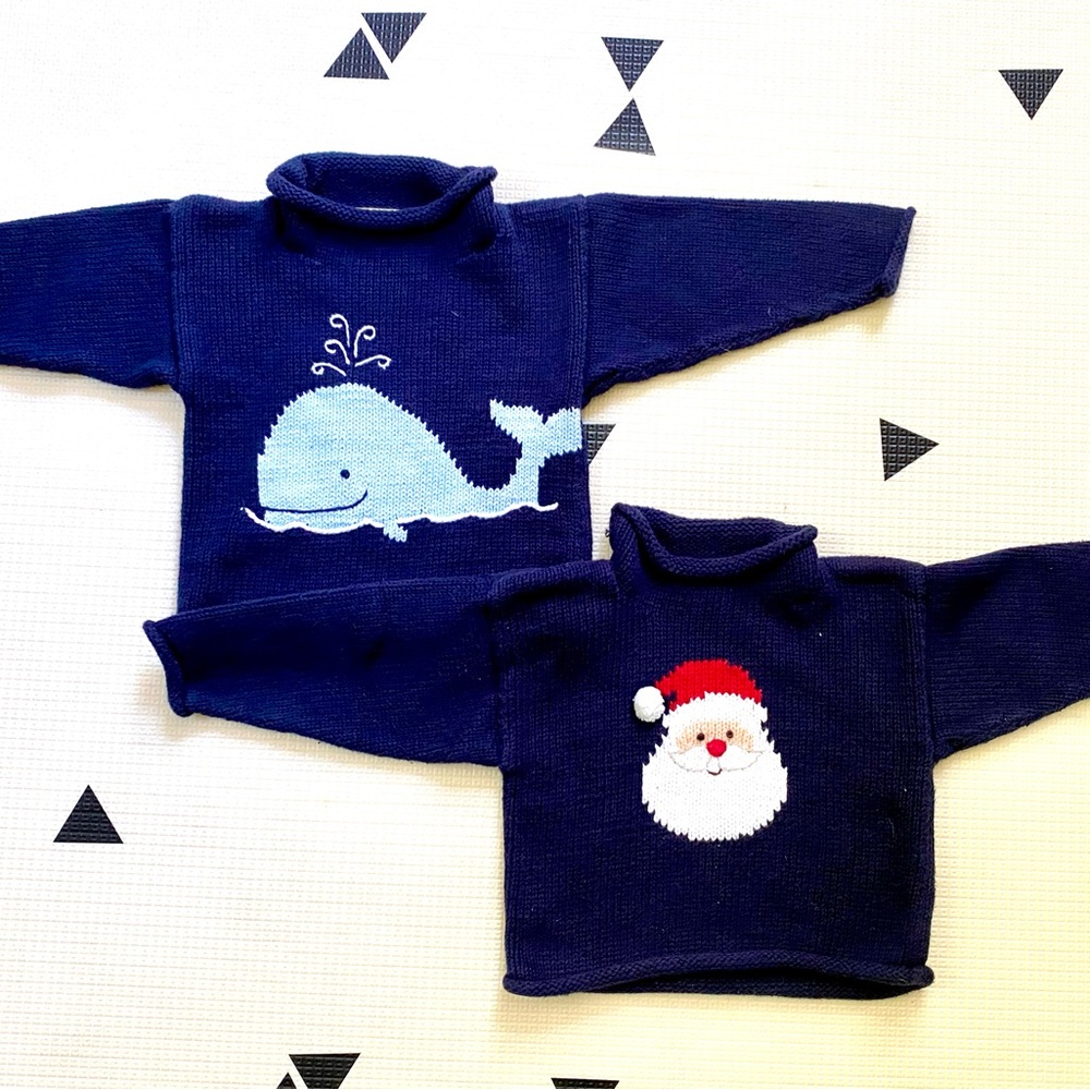 Navy Blue Kids Sweater with Whale and Santa Design